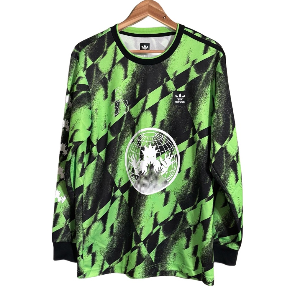 Adidas AOP Soccer Club Jersey Mens Active Shirt All Over Print Green/Black Sz M